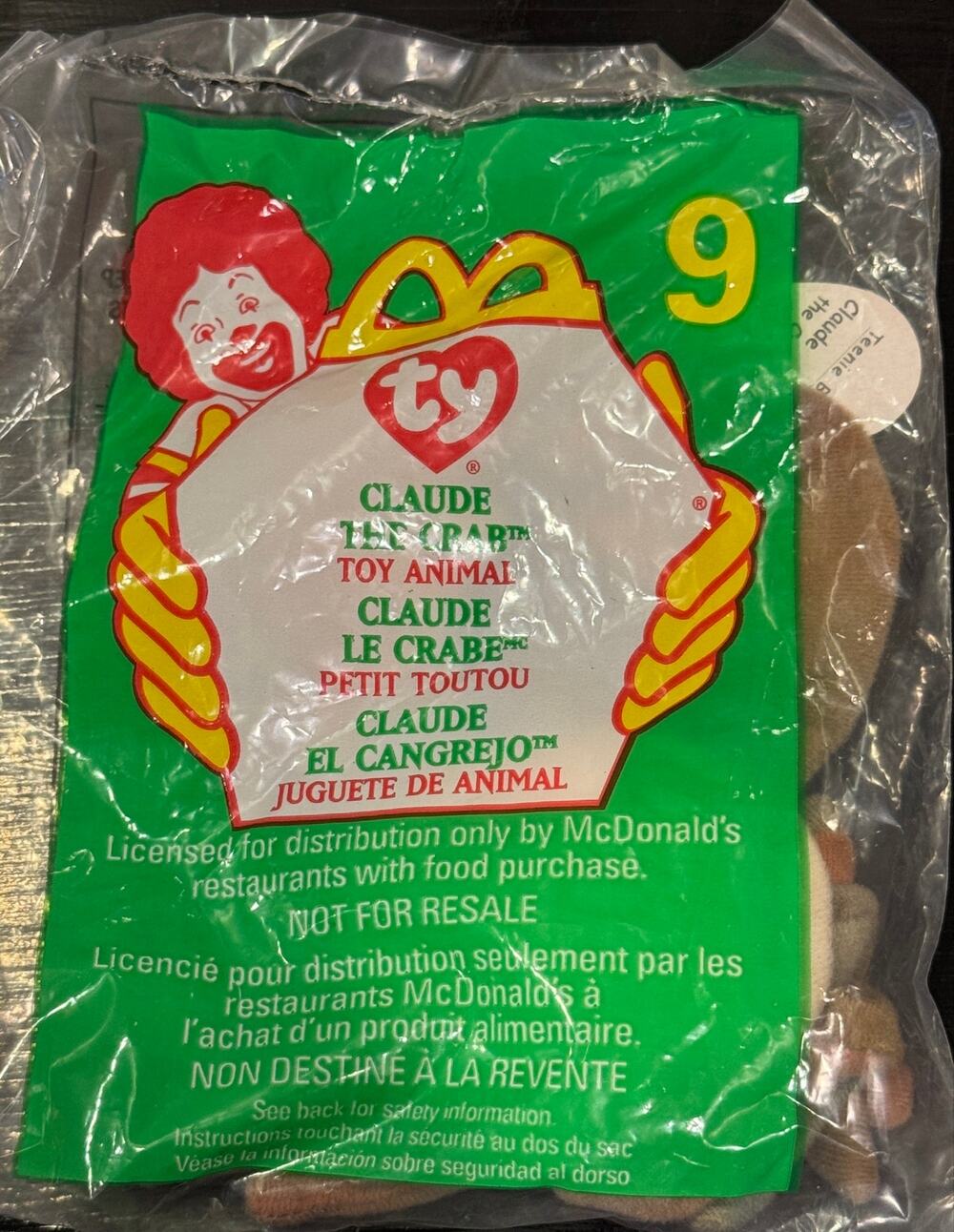McDonald's Ty Beanie Baby 1999 Claude the Crab #9